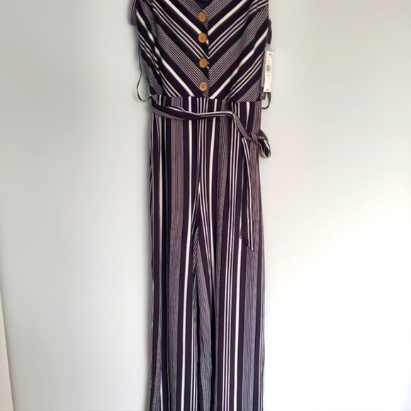 BCX Juniors' Striped Off-The-Shoulder Jumpsuit - Picture 4 of 15